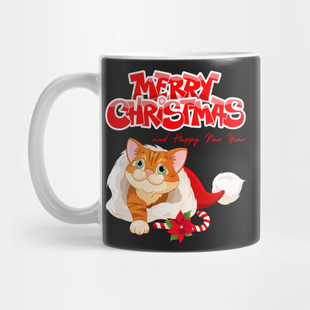 Red Cute Cartoon Cat with Candy Cane Christmas by hstewartcrook